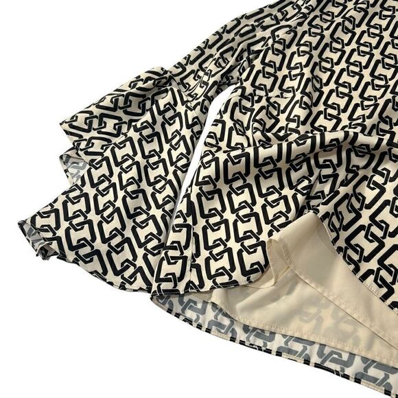 Milly Women's Black & White Keyhole Holly Bell-Sleeve Chain-Print Top Size 2 - Picture 11 of 14